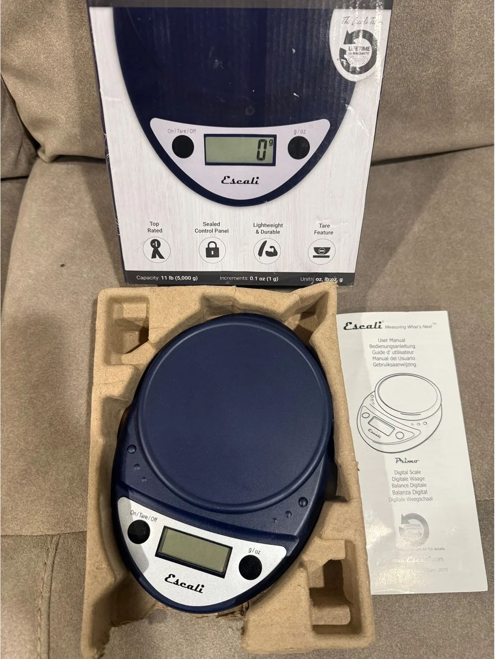Escali Primo Digital Kitchen Scale 11 lb Capacity Blue